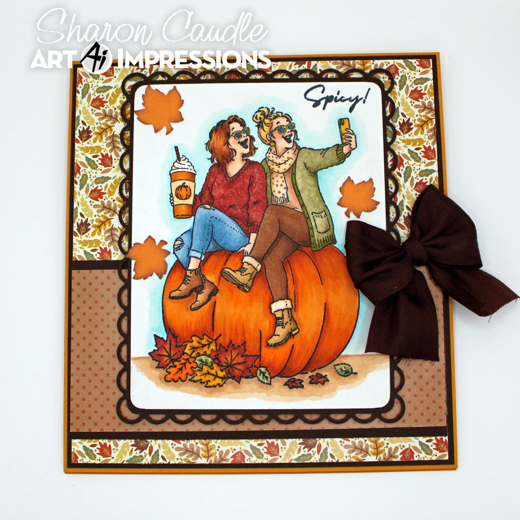Art Impressions Pumpkin Queens STAMPtember Exclusive Stamps sse26a Autumn BFF Selfie Friend Card Sharon Caudle