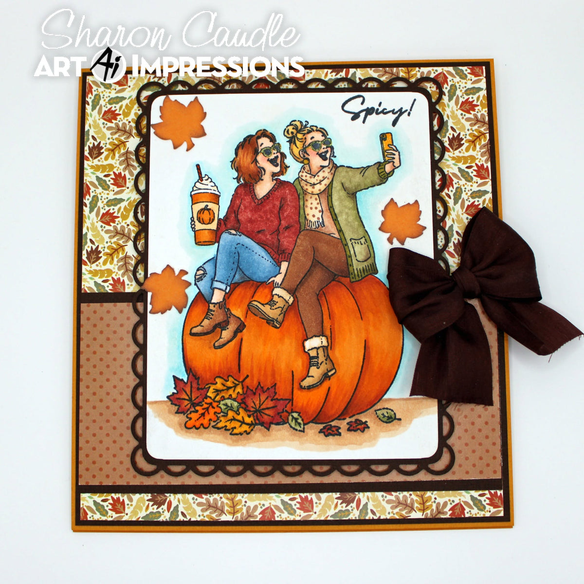 Art Impressions Pumpkin Queens STAMPtember Exclusive Stamps sse26a Autumn BFF Selfie Friend Card Sharon Caudle