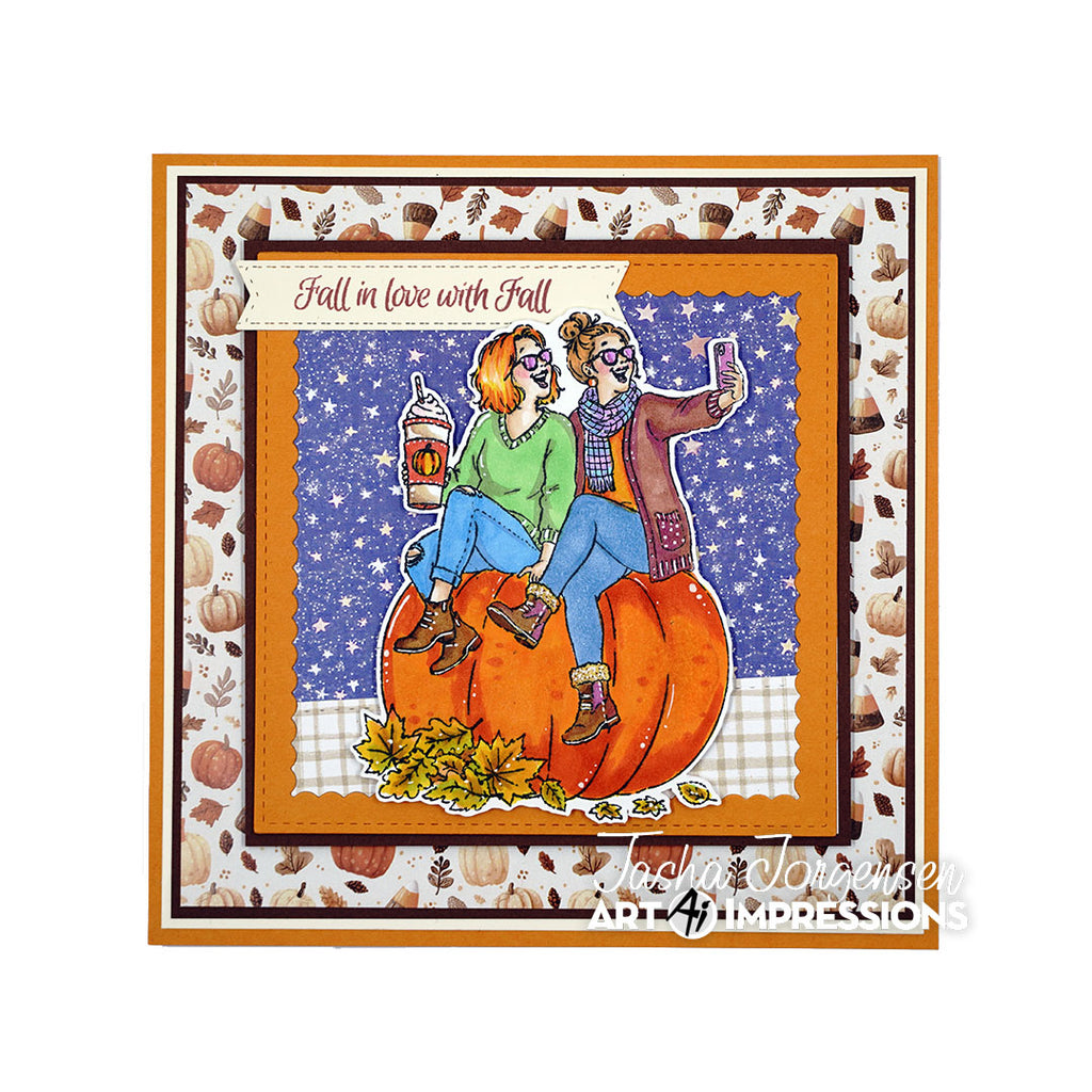 Art Impressions Pumpkin Queens STAMPtember Exclusive Stamps sse26a Autumn BFF Selfie Friend Card Tasha Jorgensen