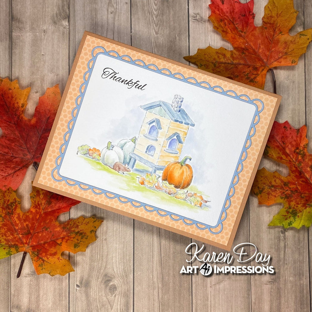 Art Impressions Scalloped Rectangles Dies 6048 thankful autumn scene card