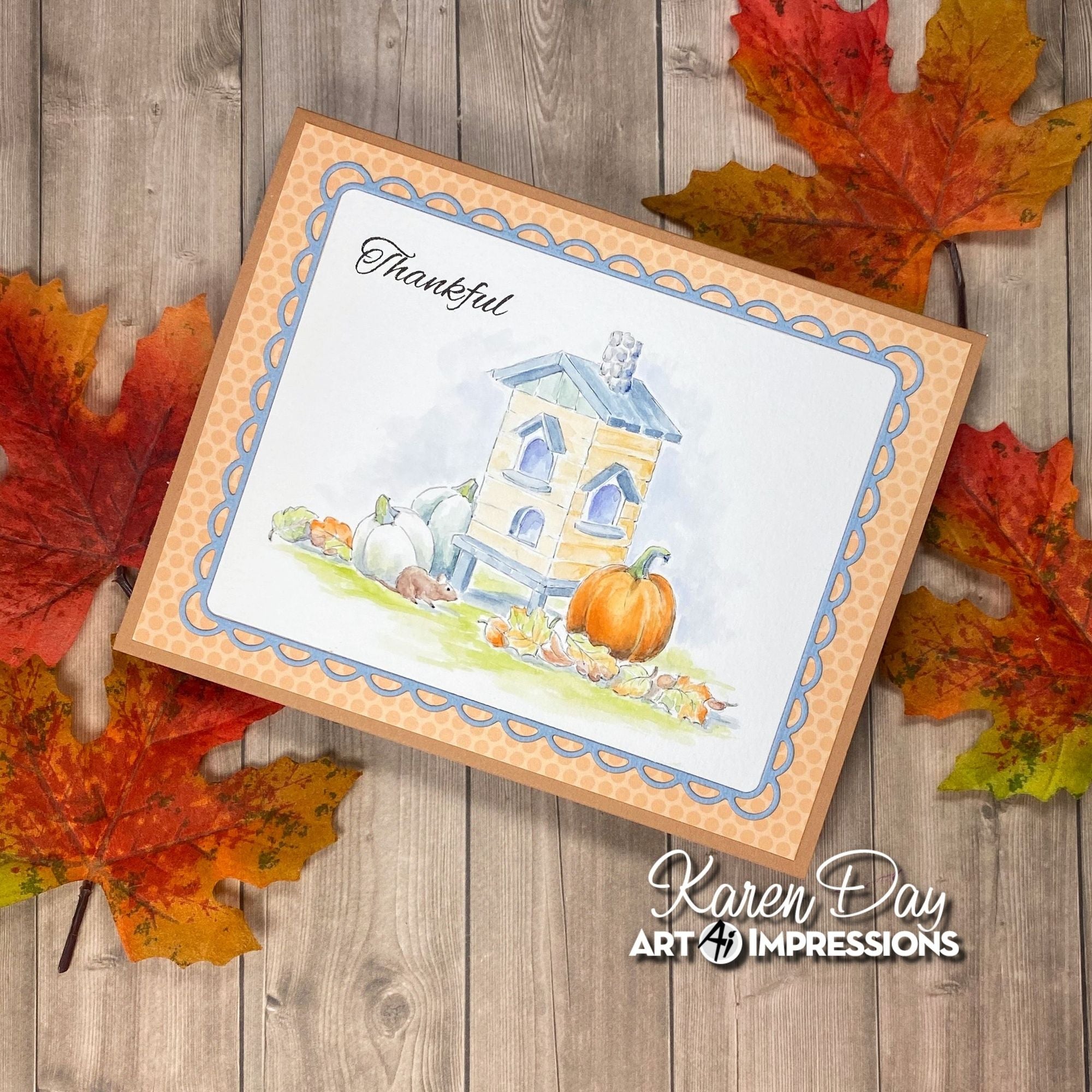 Art Impressions Scalloped Rectangles Dies 6048 thankful autumn scene card