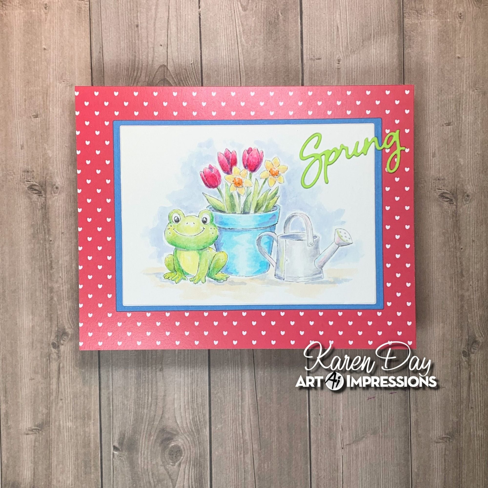 Art Impressions Spring Keepsake Stamps and Dies 6106 Spring with Frog and Potted Flowers