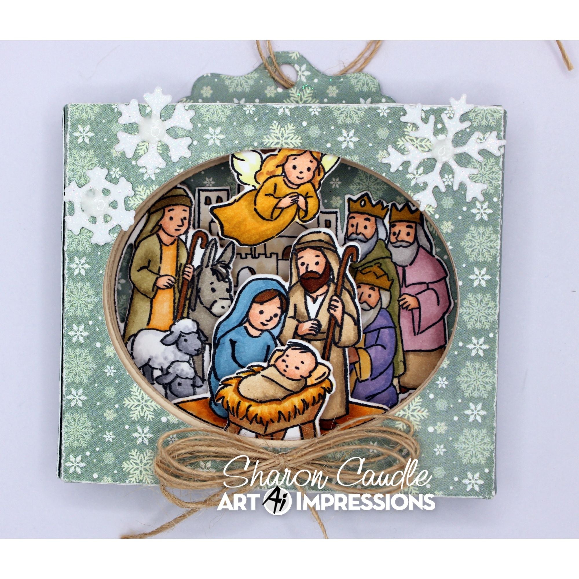 Art Impressions Storybook Template Dies 6121 shown with christmas story stamp and die set sold separately