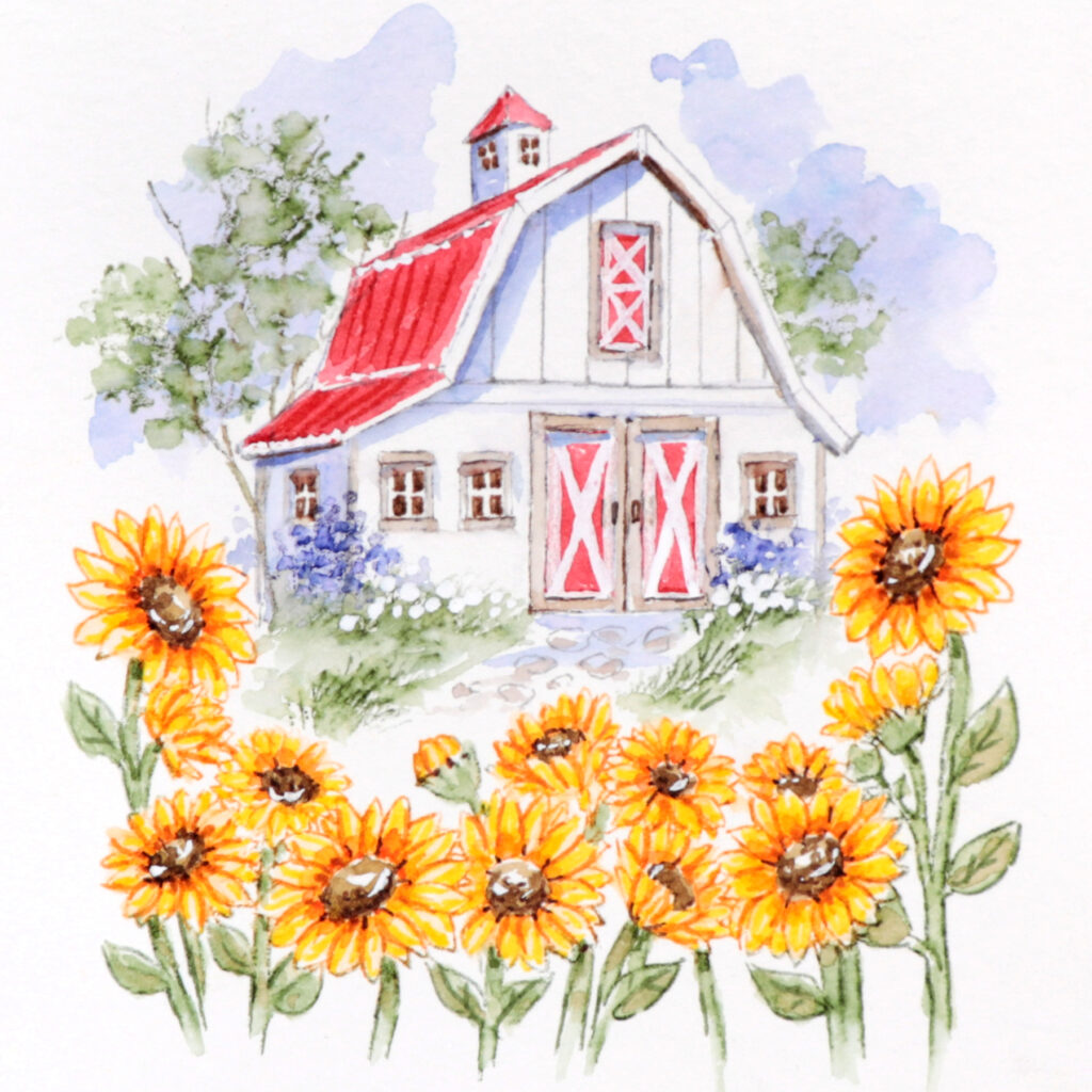 Art Impressions Sunflower Border Stamps 6255 barn