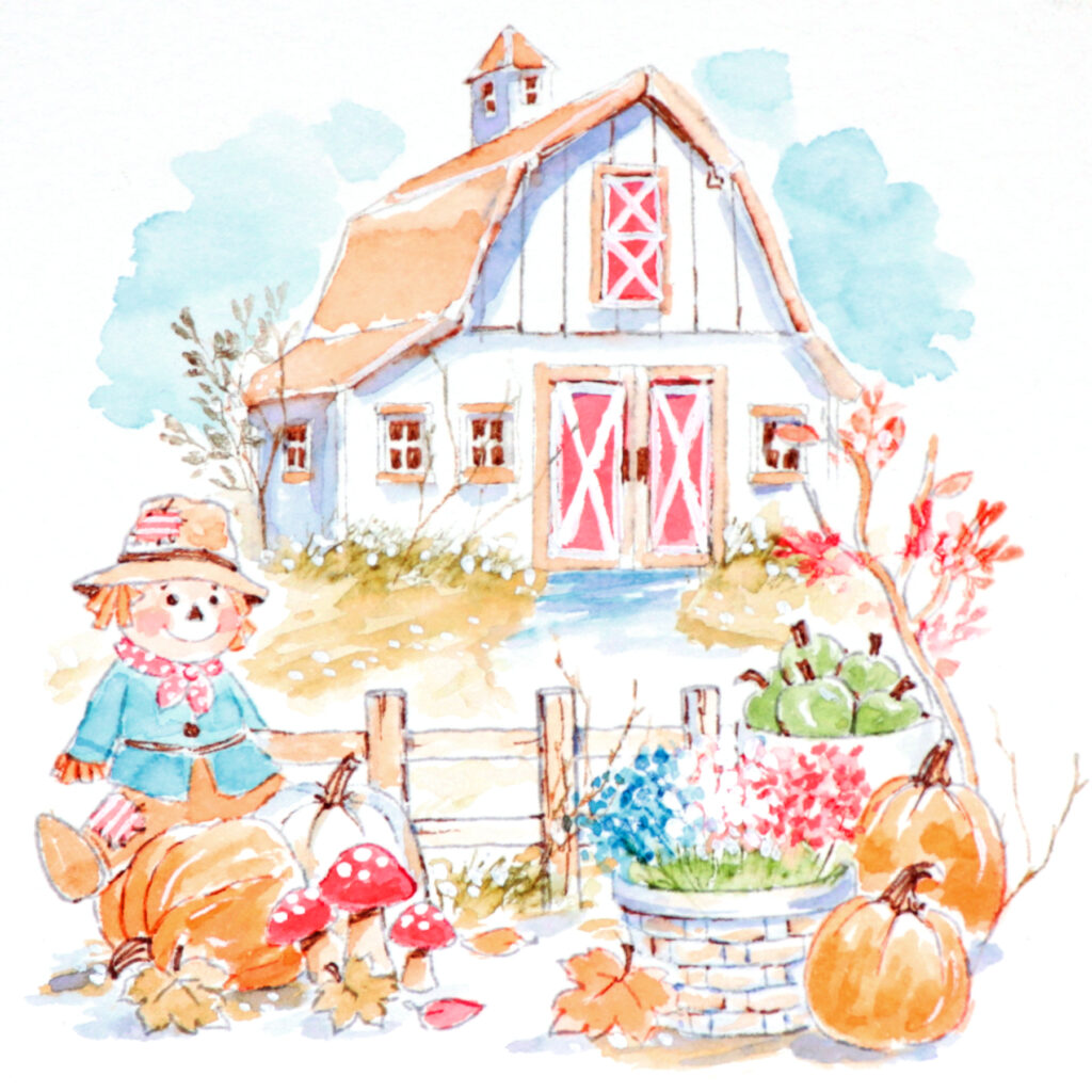 Art Impressions Thankful Border Stamps 6254 with barn