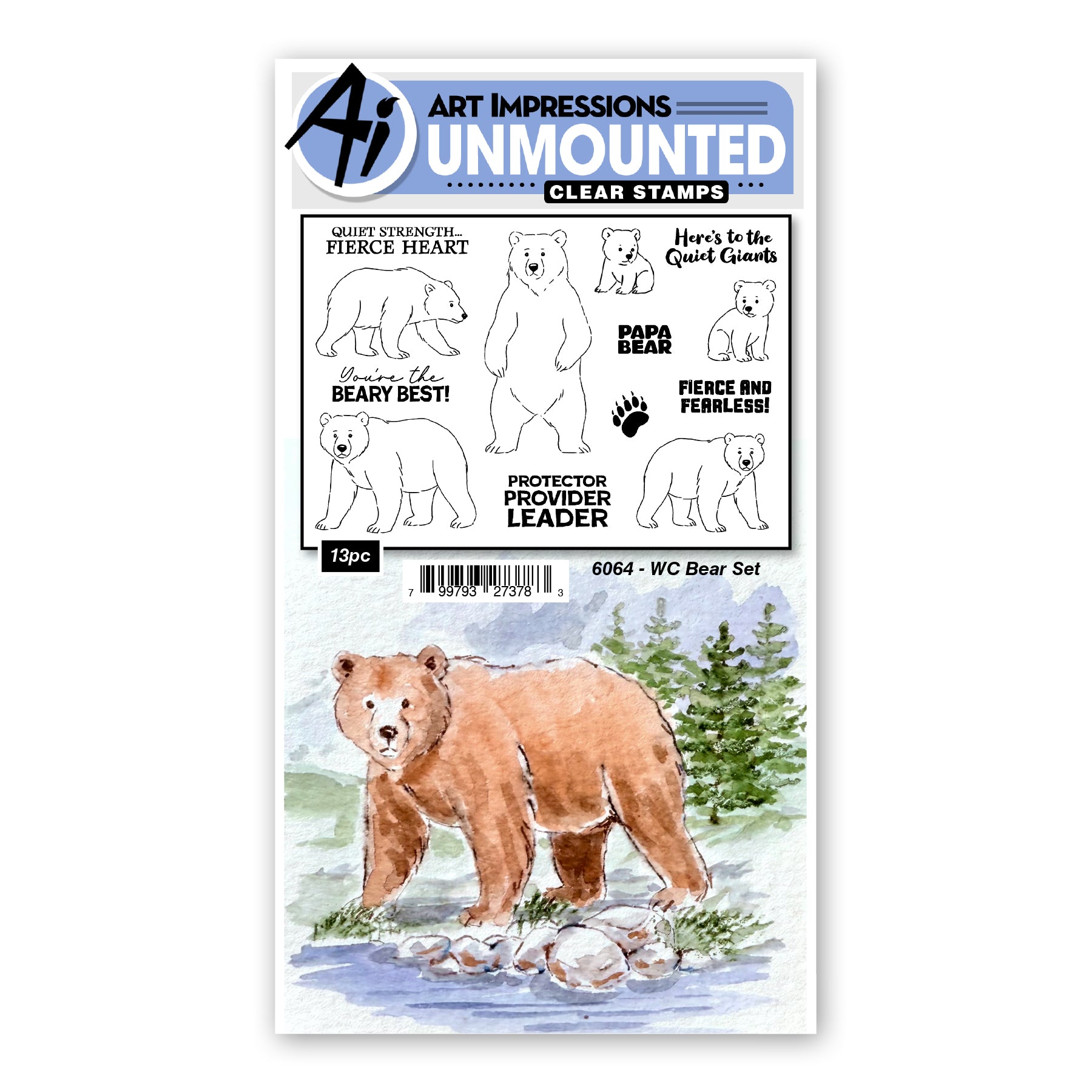 Art Impressions Watercolor Bear Stamps 6064