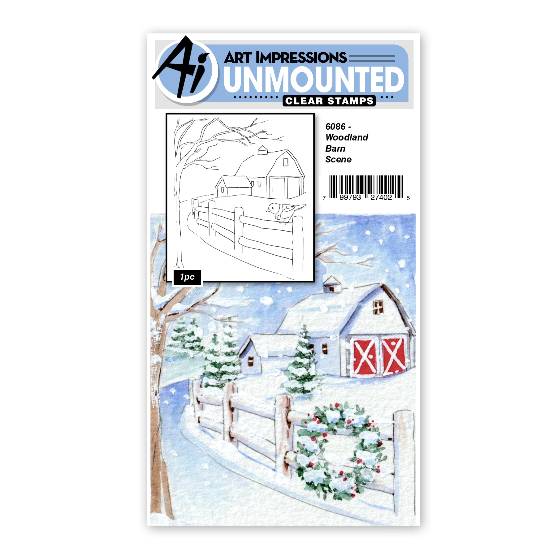 Art Impressions Woodland Barn Scene Stamp 6086
