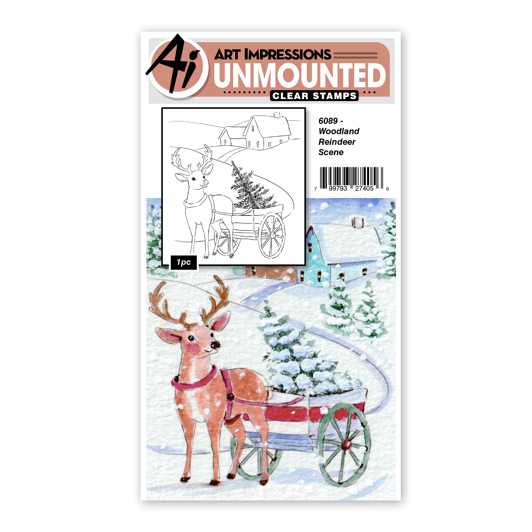 Art Impressions Woodland Reindeer Scene Stamps 6089