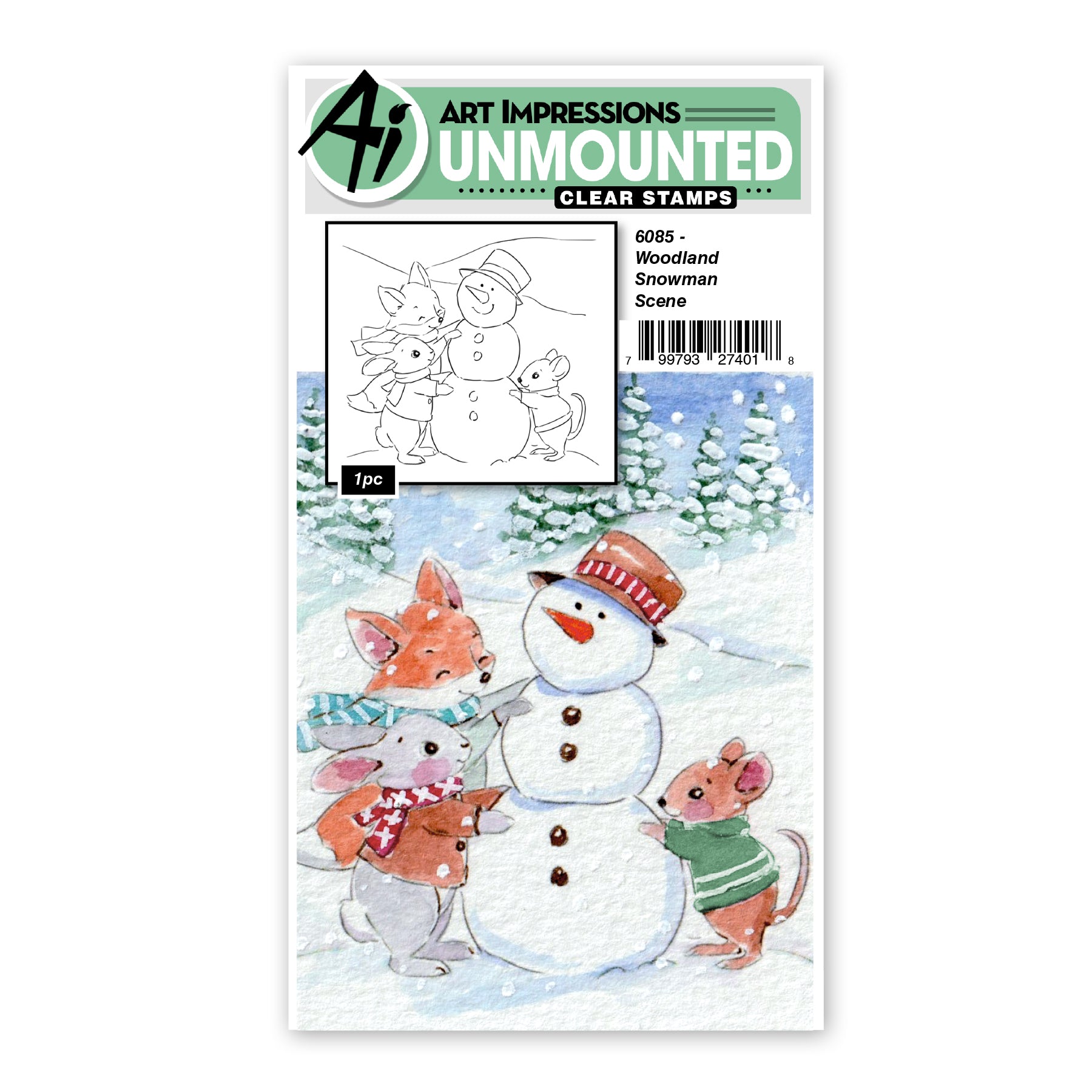 Art Impressions Woodland Snowman Scene Stamp 6085 – Simon Says Stamp