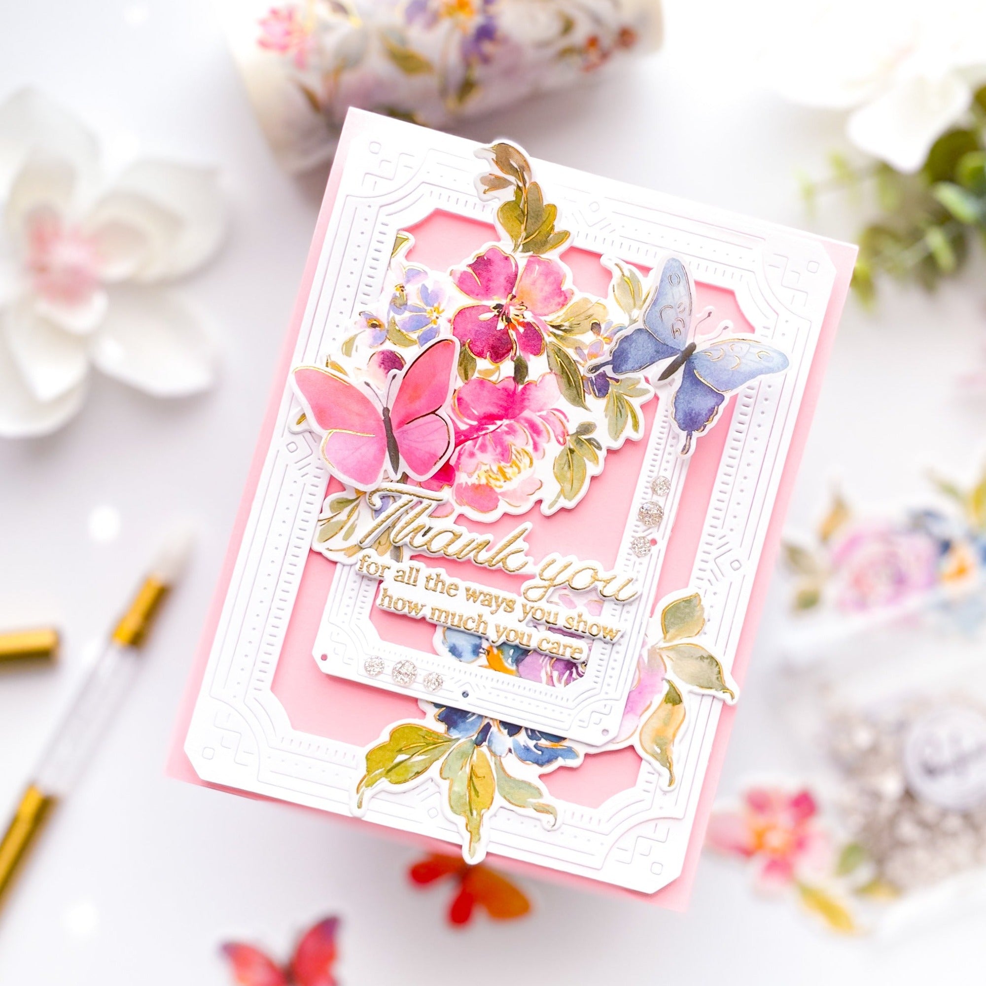Pinkfresh Studio Artsy Floral Dies 240824 Thank You Card