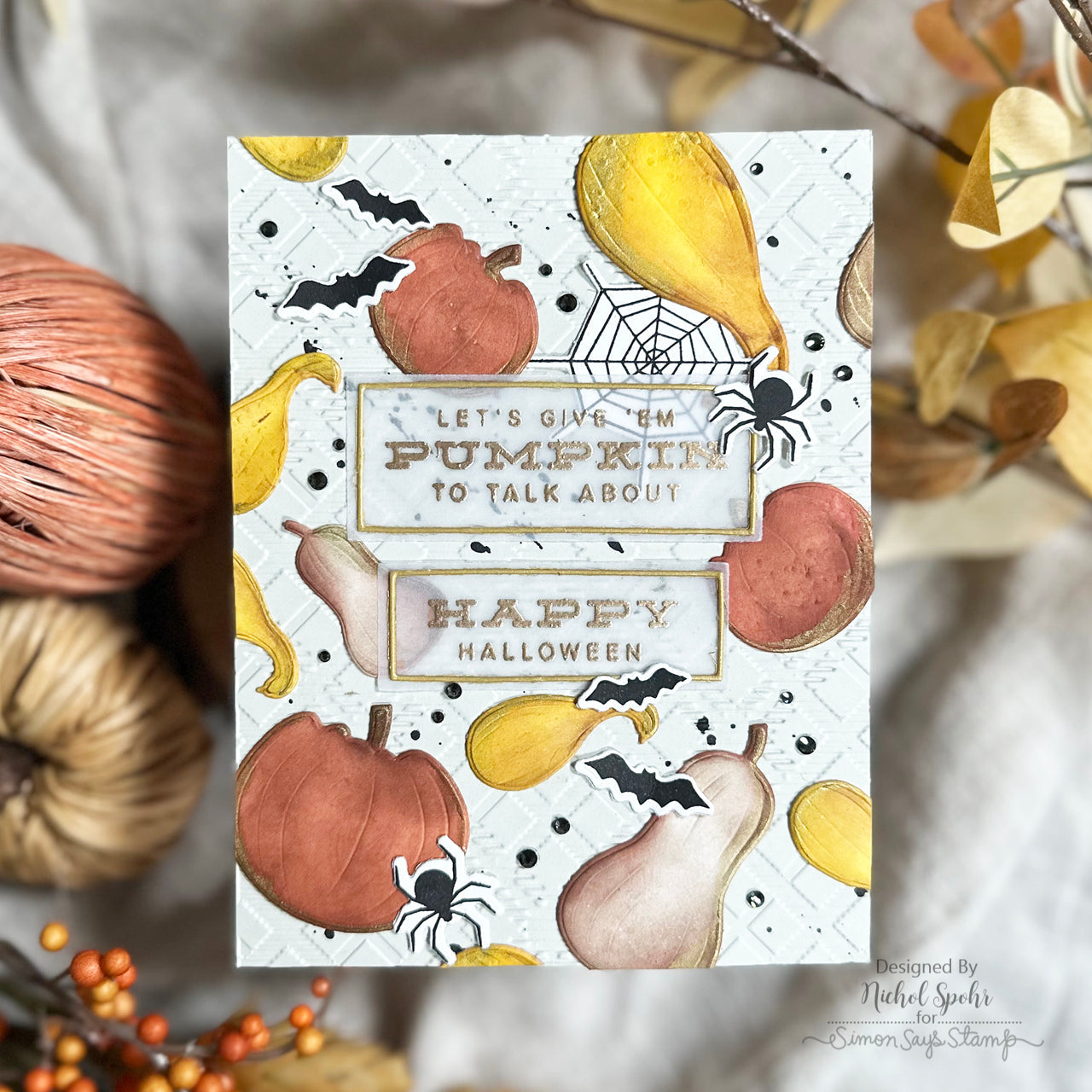 Simon Says Stamp Embossing Folder Autumn Gourds sf465 Stamptember Halloween Card | color-code:ALT01