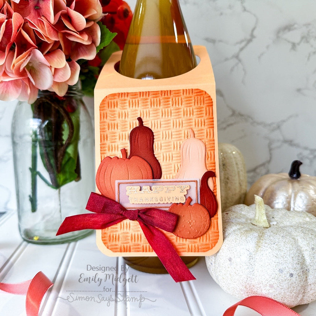Simon Says Stamp Embossing Folder Autumn Gourds sf465 Stamptember Thanksgiving Wine Tag | color-code:ALT02