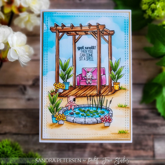 Picket Fence Studios Scene Building Arbor Clear Stamp bb-212 get well card