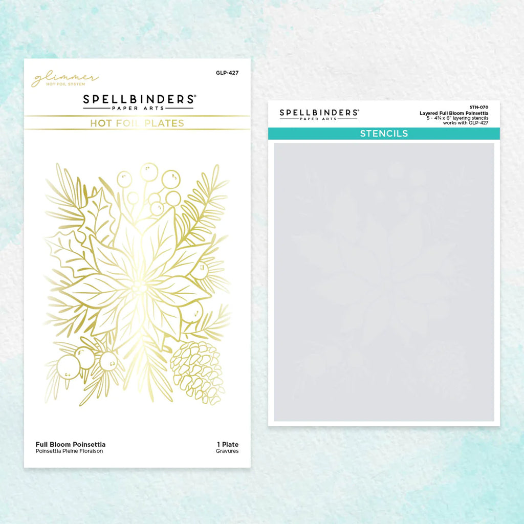 BD-0774 Spellbinders Full Bloom Poinsettia Etched Hot Foil Plate and Stencil Set detailed product photo