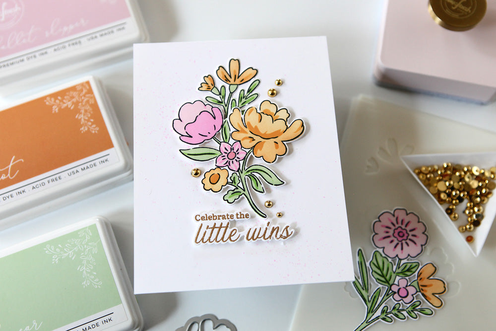 PinkFresh Studio Lovely Blooms Stencil Set 207923 Minimalist Floral Encouragement Card | color-code:ALT02