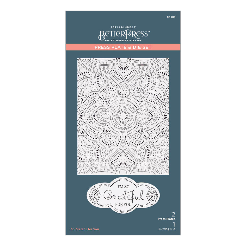 BP-018 Spellbinders So Grateful for You Press Plate and Die Set Mandala