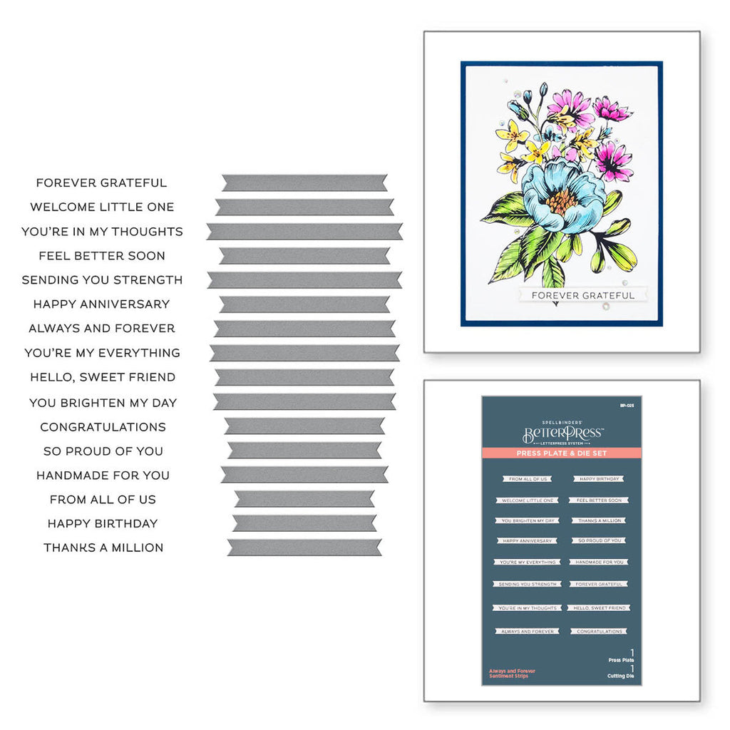 BP-025 Spellbinders Always and Forever Sentiment Strips Press Plate and Die Set