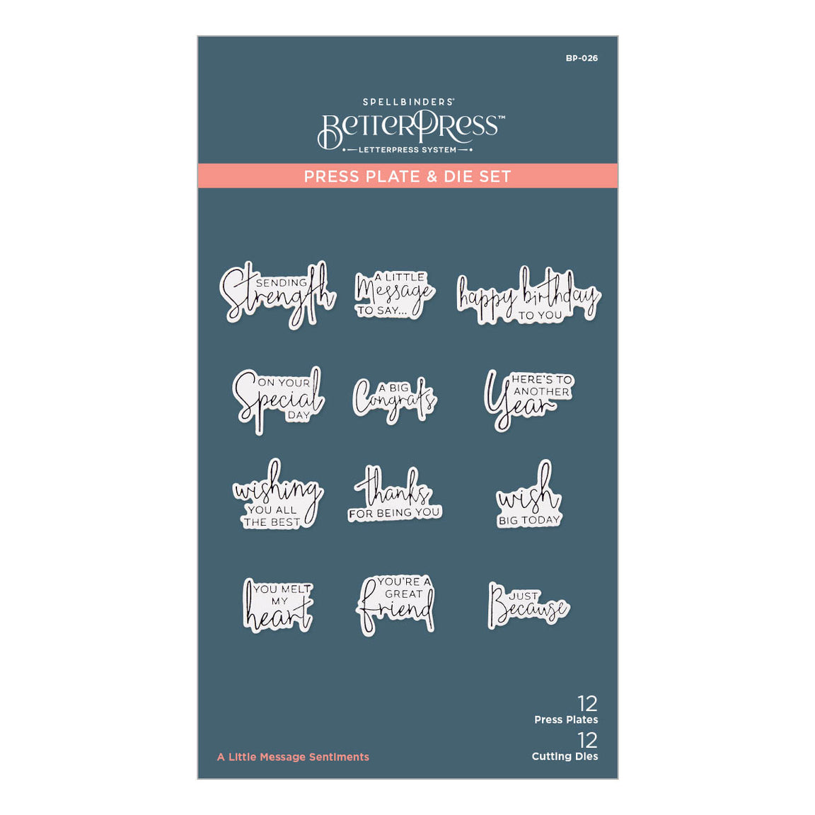 BP-026 Spellbinders A Little Message Sentiments Press Plate and Die Set Thanks