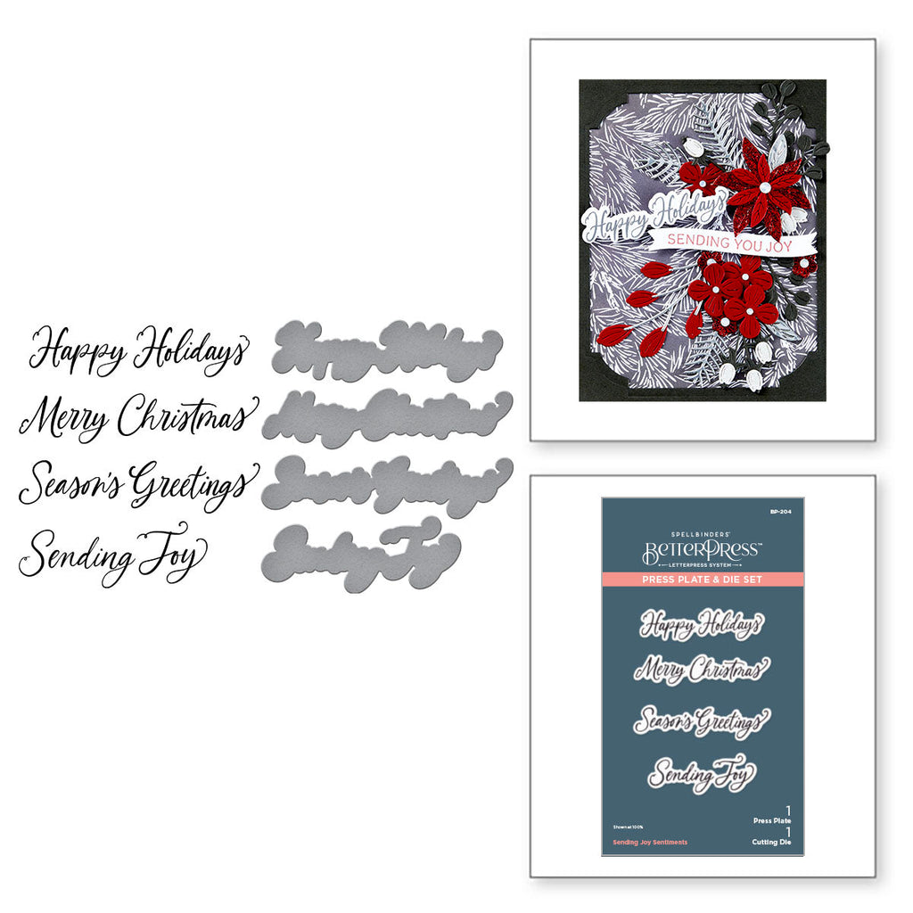 Spellbinders Sending Joy Sentiments Press Plate & Die Set bp-204
