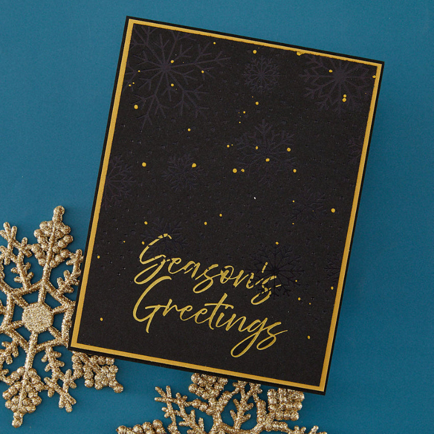 Spellbinders Winter Peace Press and Foil Plate and Die Set bp-378 black snowflakes gold trim boarder season's greetings card