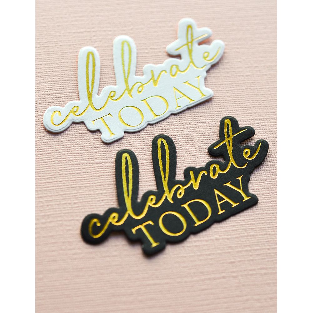 Birch Press Design Celebrate Today Noted Script Hot Foil Plate and Die Set bpf506 black and white