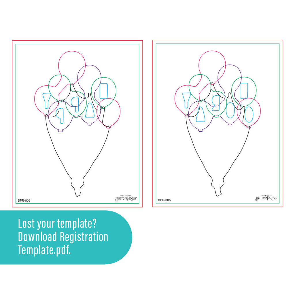 Spellbinders Happy Hooray Balloons Registration Press Plate and Die Set bpr-005 template