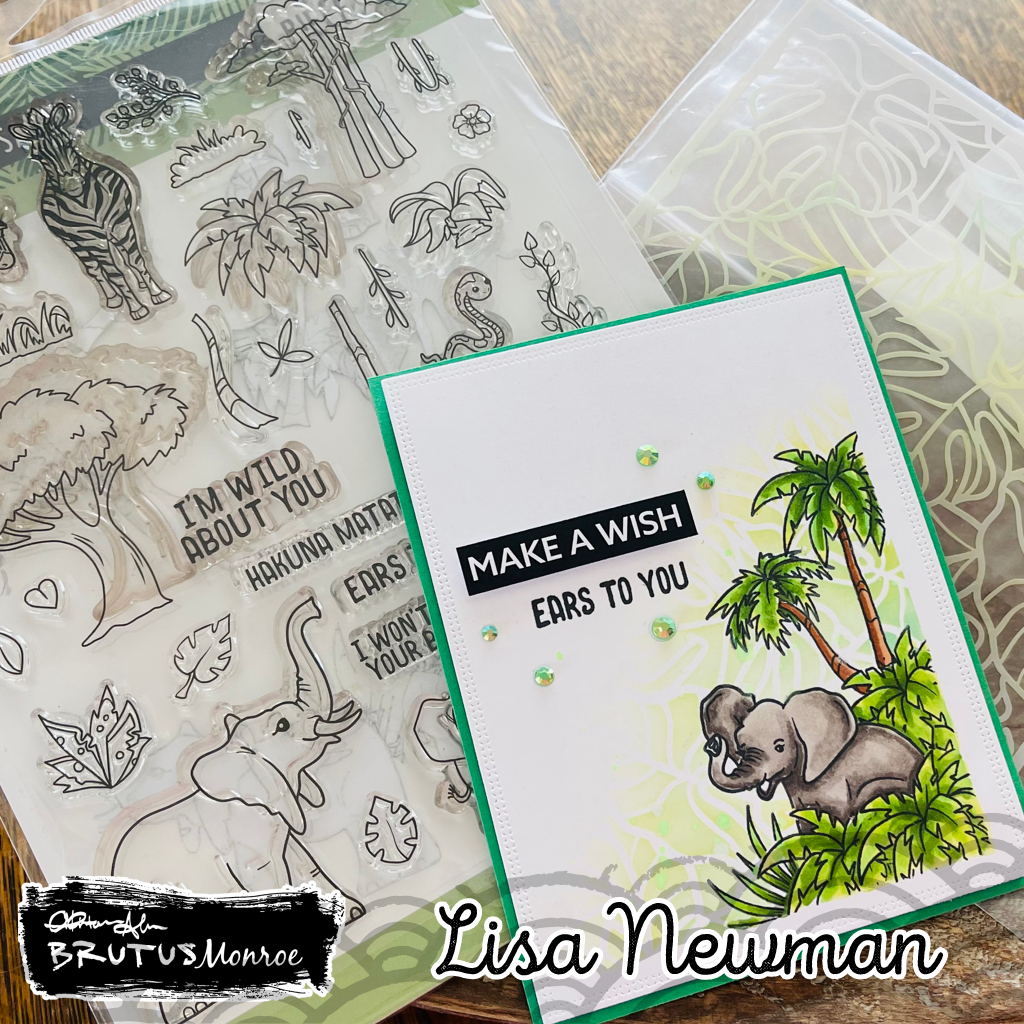 Brutus Monroe Jungle Canopy 6x6 Mixed Media Stencil bru1705 Ears to you elephant card