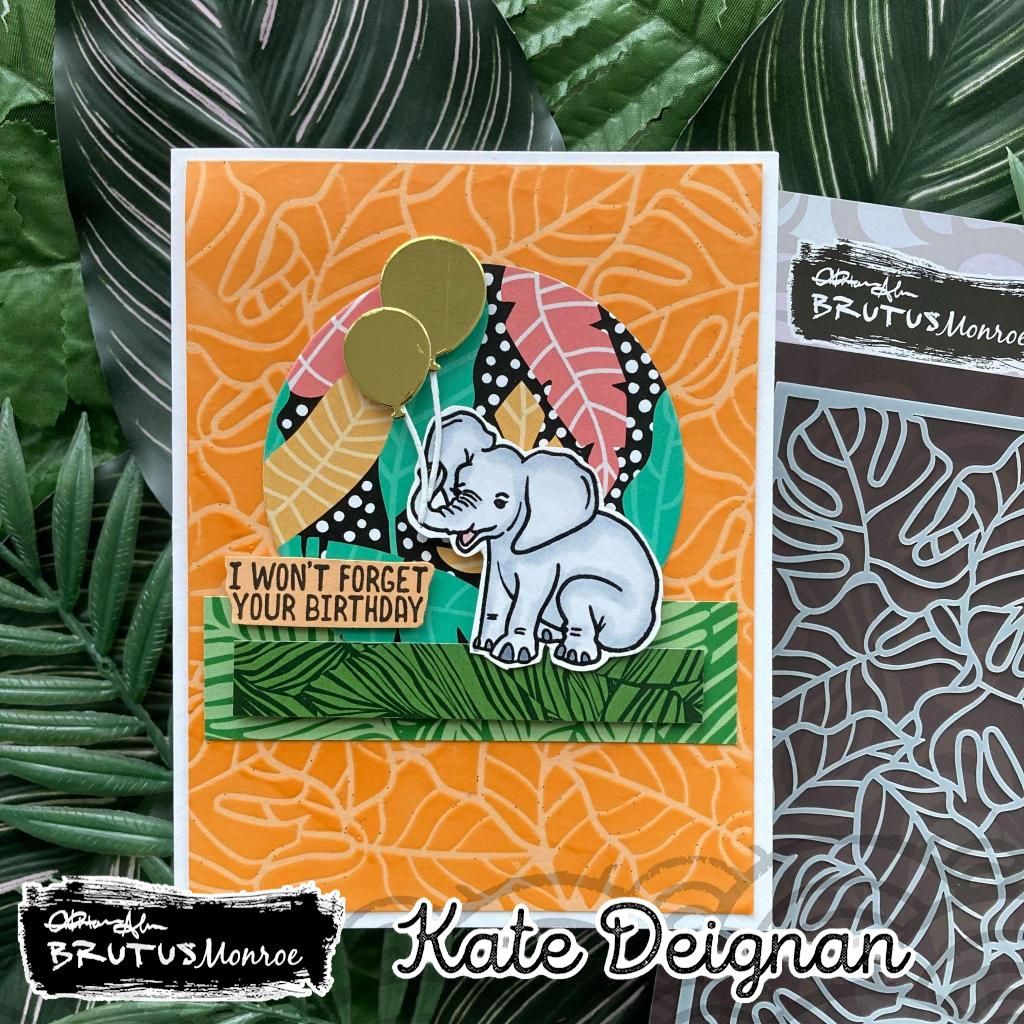 Brutus Monroe Jungle Canopy 6x6 Mixed Media Stencil bru1705 won't forget birthday elephant card