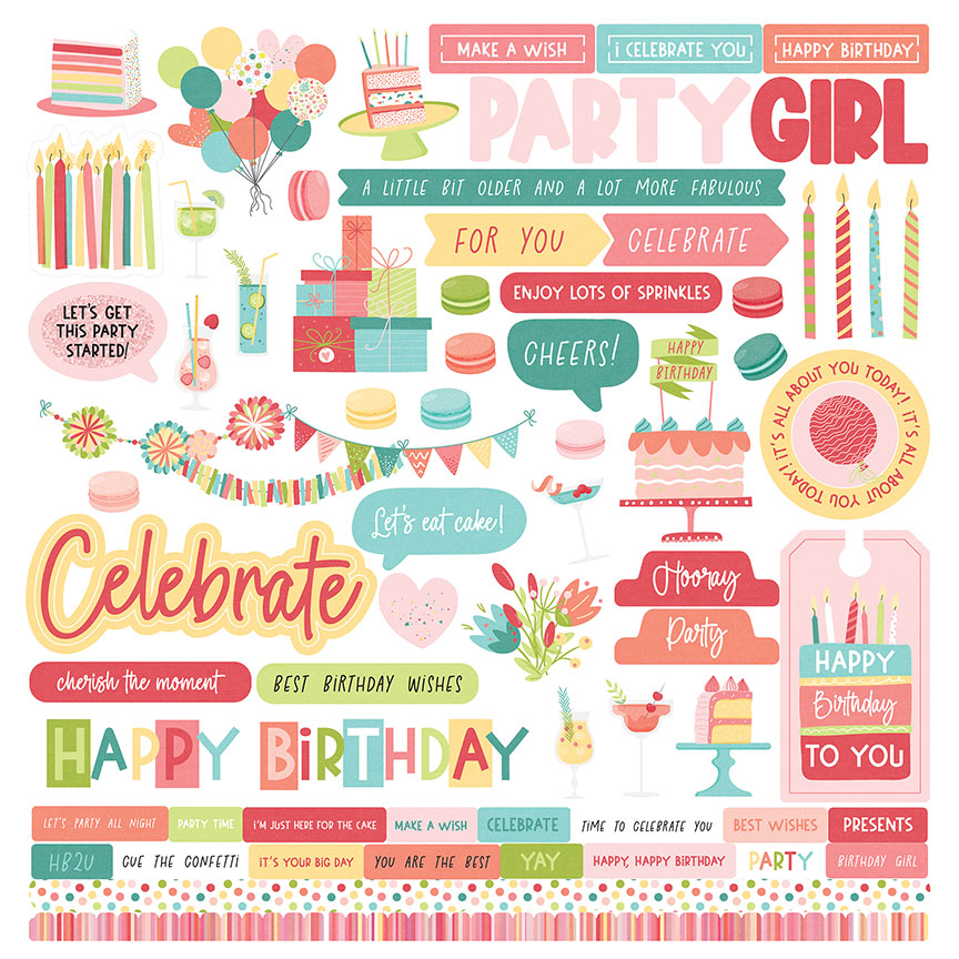 Photoplay Birthday Sparkle 12 x 12 Collection Pack bsp4418 element stickers