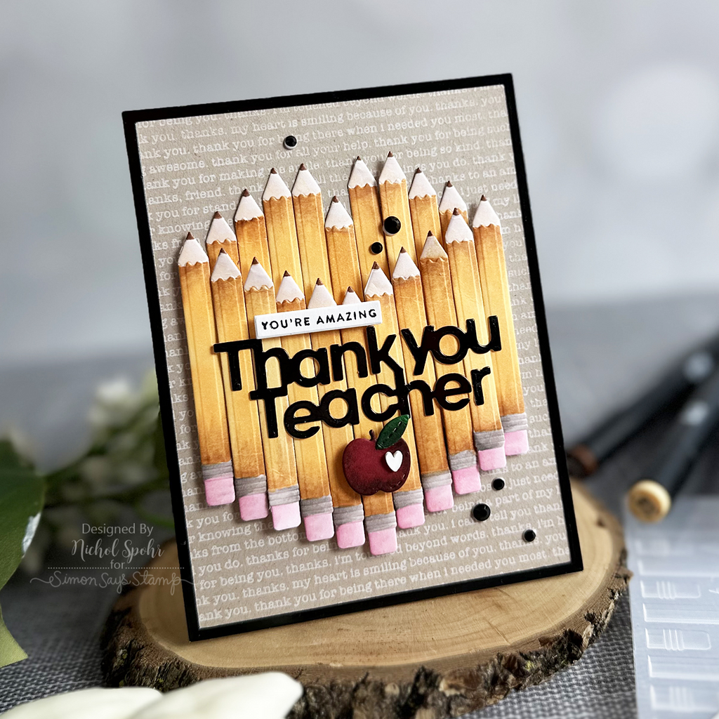 Simon Says Stamp Pencil Embossing Folder and Cutting Die Back to School sfd515 Moments in Time Teacher Card | color-code:ALT09