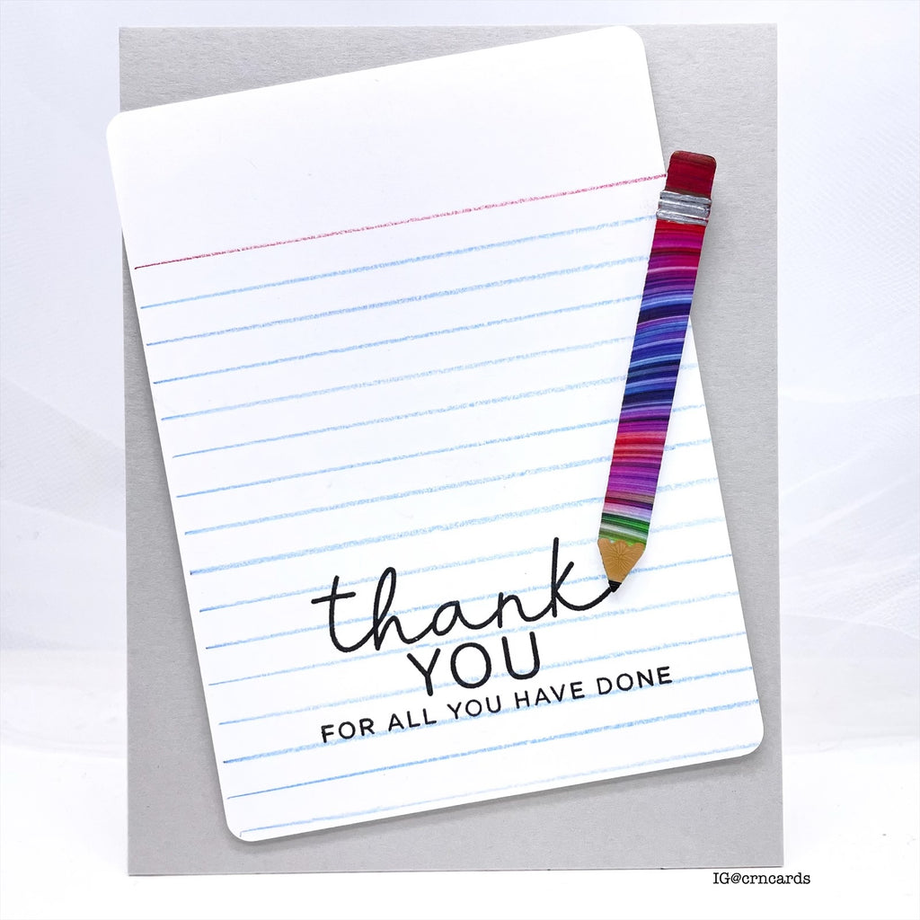 Simon Says Stamp Pencil Embossing Folder and Cutting Die Back to School sfd515 Moments in Time Thank You Card
