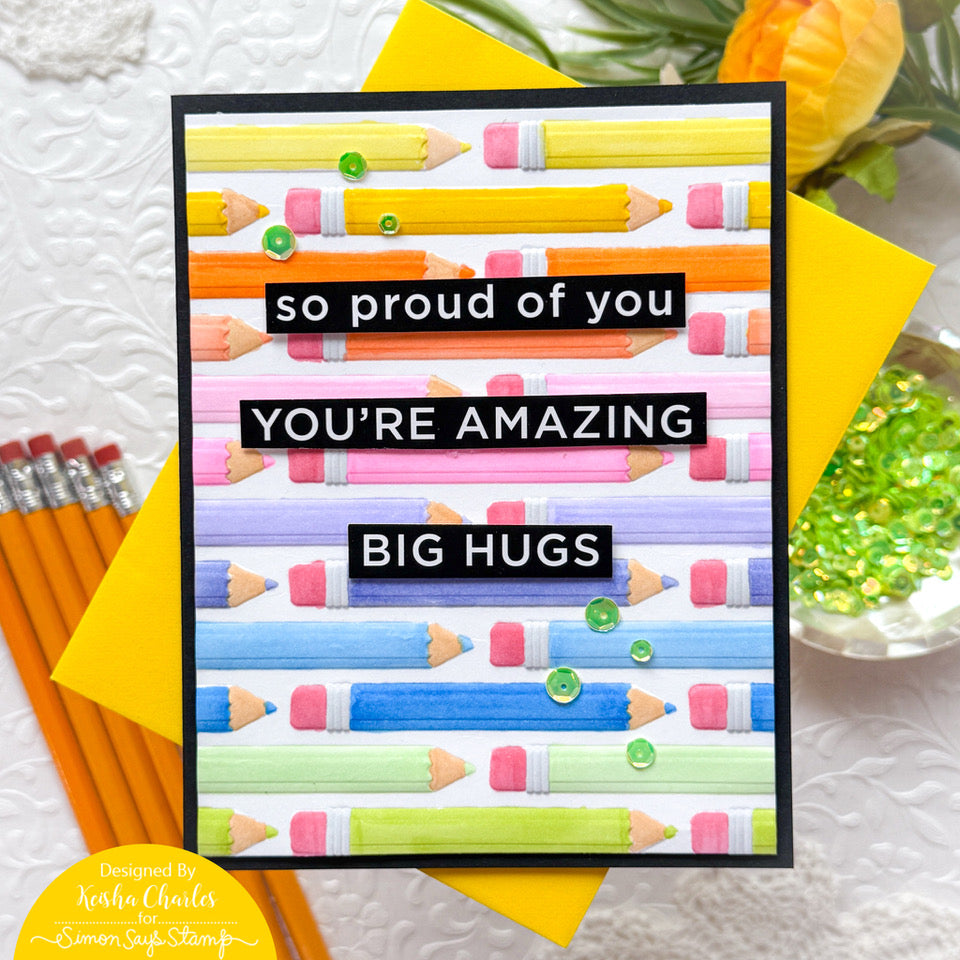 Simon Says Stamp Pencil Embossing Folder and Cutting Die Back to School sfd515 Moments in Time Proud of You Card | color-code:ALT05