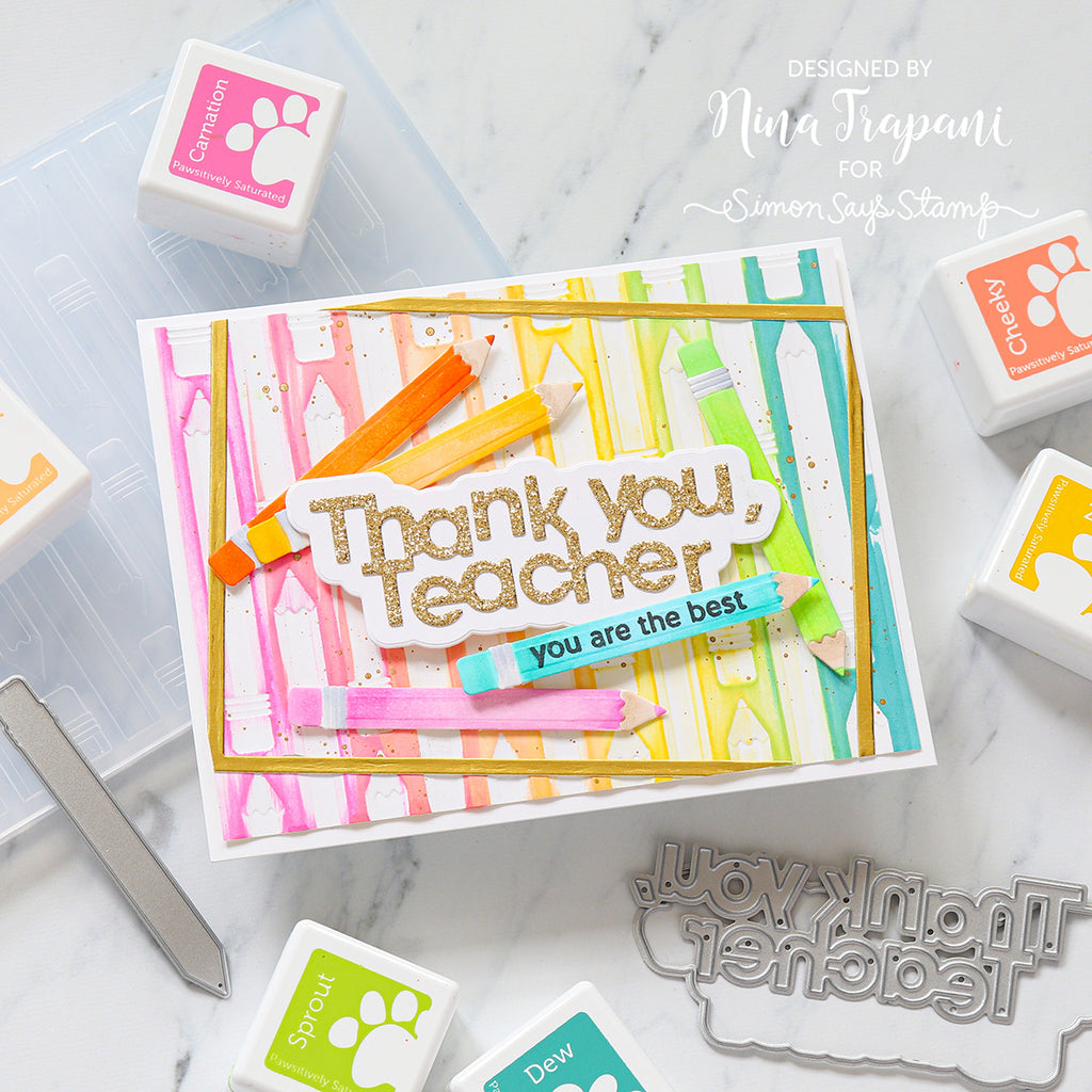 Simon Says Stamp Pencil Embossing Folder and Cutting Die Back to School sfd515 Moments in Time Teacher Card