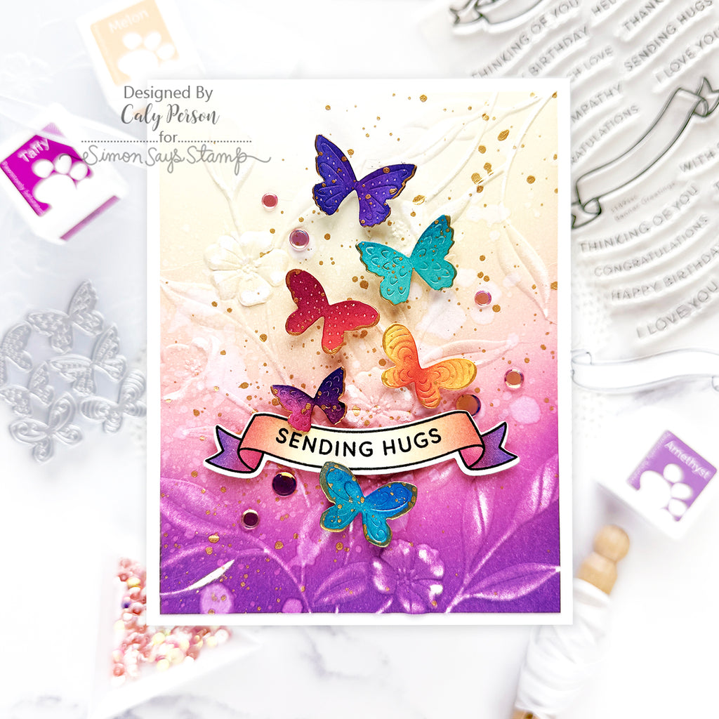 Simon Says Stamp Stencil Banner Greetings 1081stc Moments in Time Hugs Card | color-code:ALT06