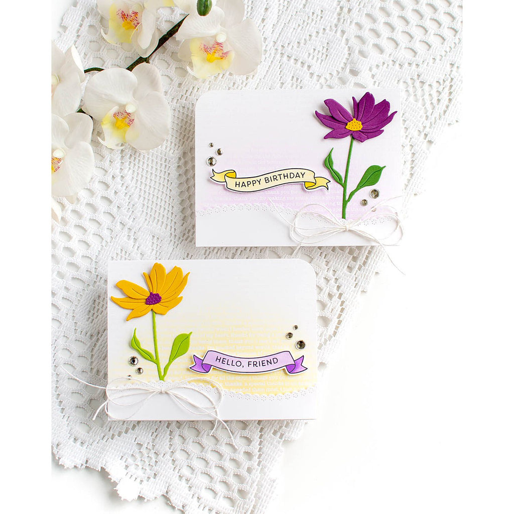 Simon Says Stamp Stencil Banner Greetings 1081stc Moments in Time Daisy Cards | color-code:ALT03