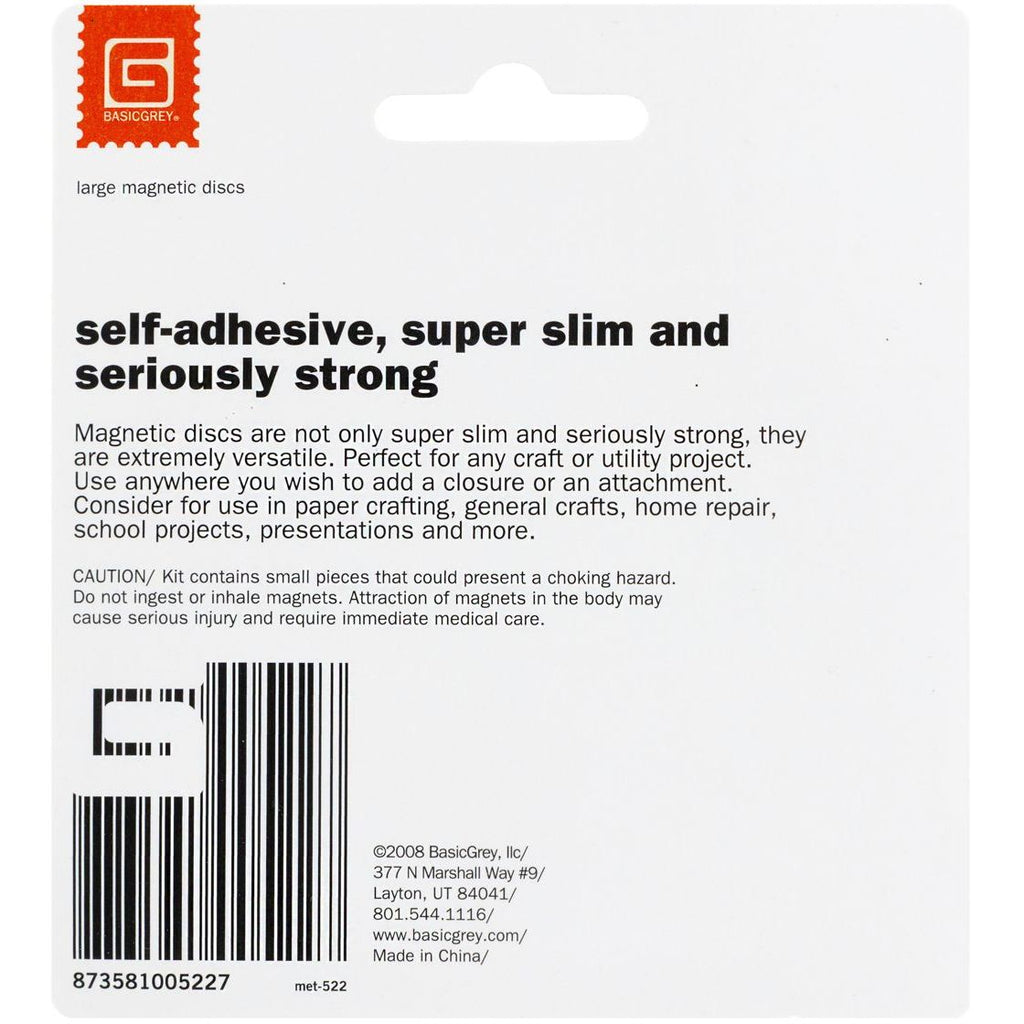 BasicGrey Large Magnetic Discs Self Adhesive met-522 Back of Package
