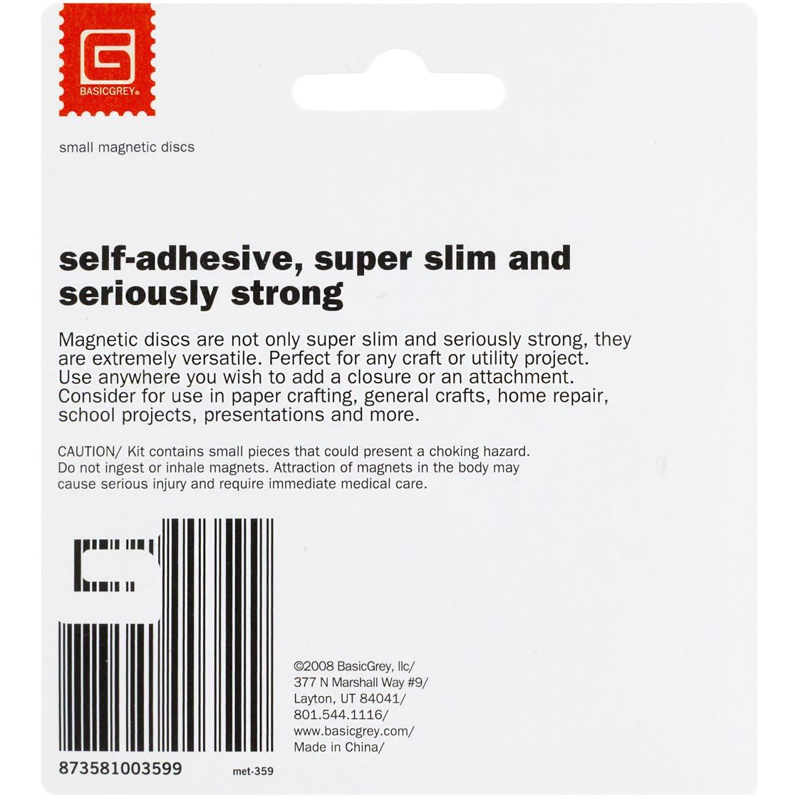 BasicGrey Small Magnetic Discs Self Adhesive MET-359 back of package