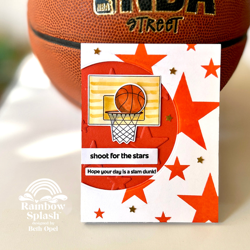 Rainbow Splash Stencil Basketball rss112c Birthday Card