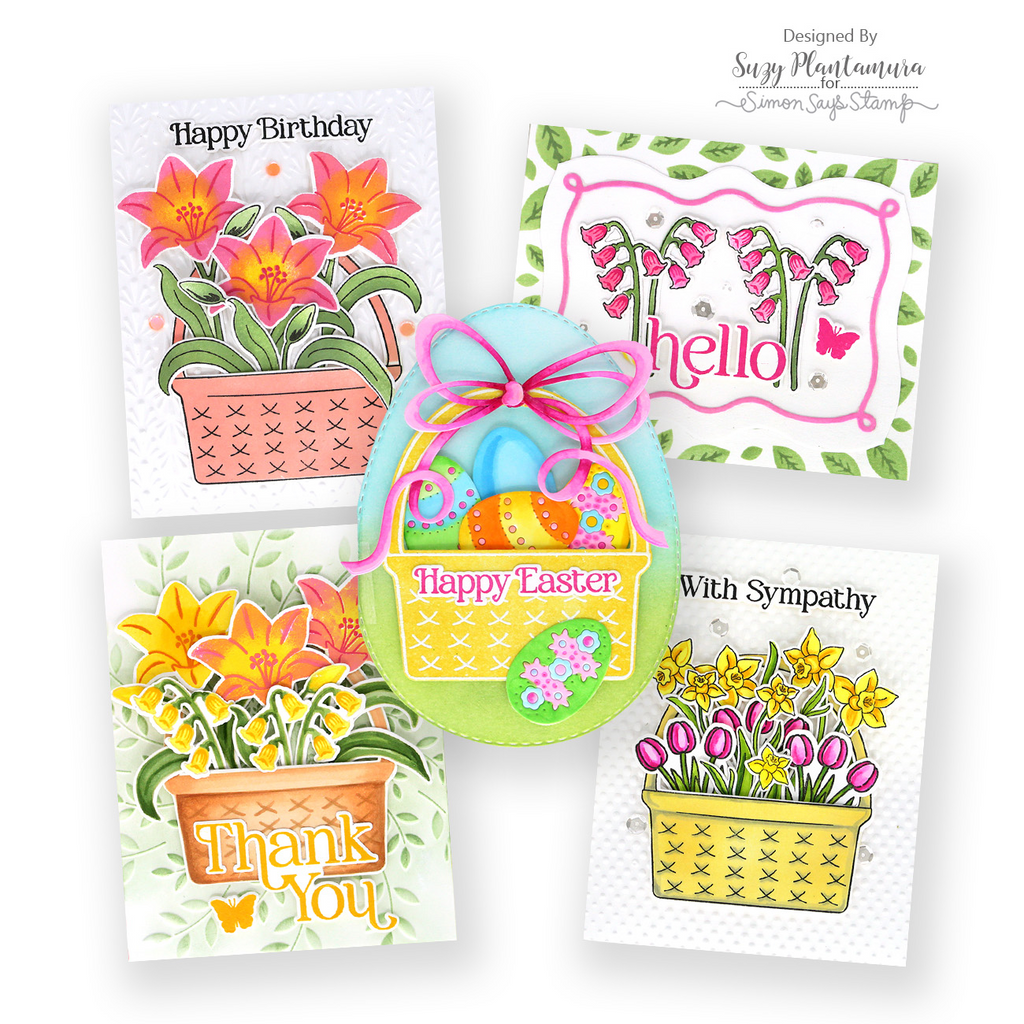 Simon Says Stamp Stencil Basket of Blooms 1123stc Beautiful Moments Spring Card Set | color-code:ALT01
