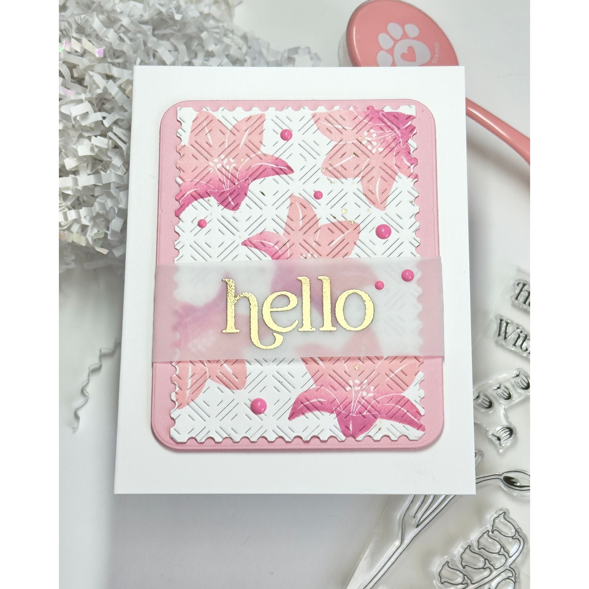 Simon Says Clear Stamps Basket of Blooms 2380ssc Beautiful Moments Hello Card