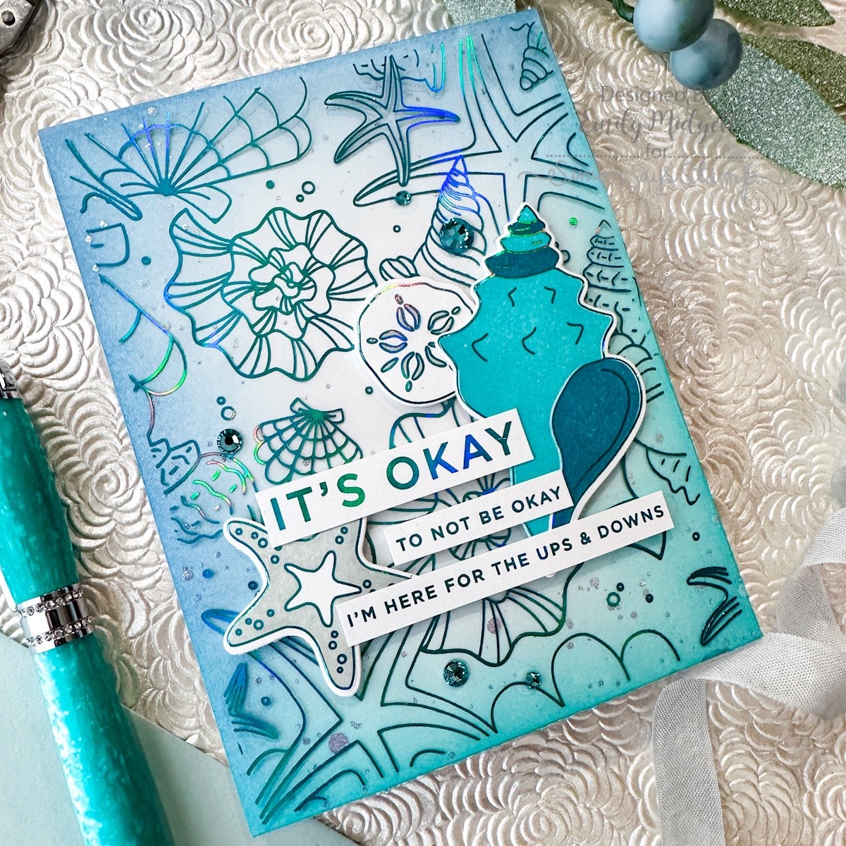 Simon Says Stamp Foil Cards and Acetate Sheets Beachcombing set804bc Sunny Vibes Encouragement Card 
