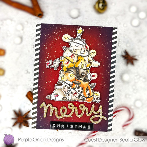 Purple Onion Designs Tofu And Friends Christmas Tree Cling Stamp pod5002 Bright Christmas Tree Card