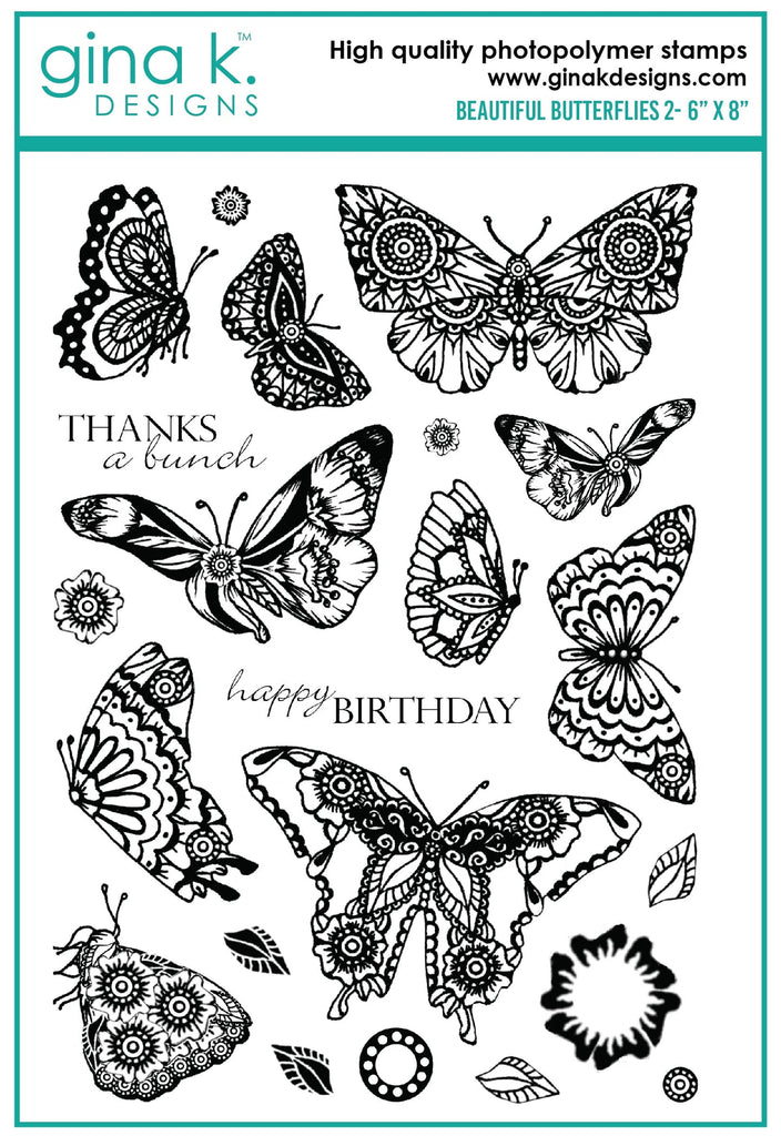 Gina K Designs BEAUTIFUL BUTTERFLIES 2 Clear Stamps mm102