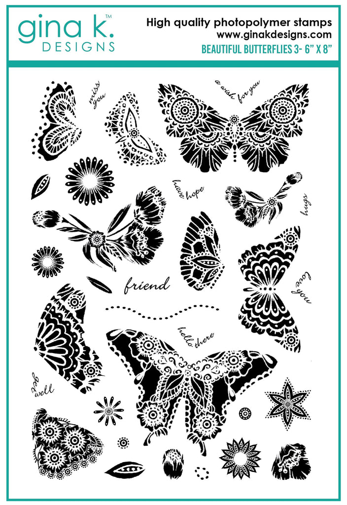 Gina K Designs BEAUTIFUL BUTTERFLIES 3 Clear Stamps mm113