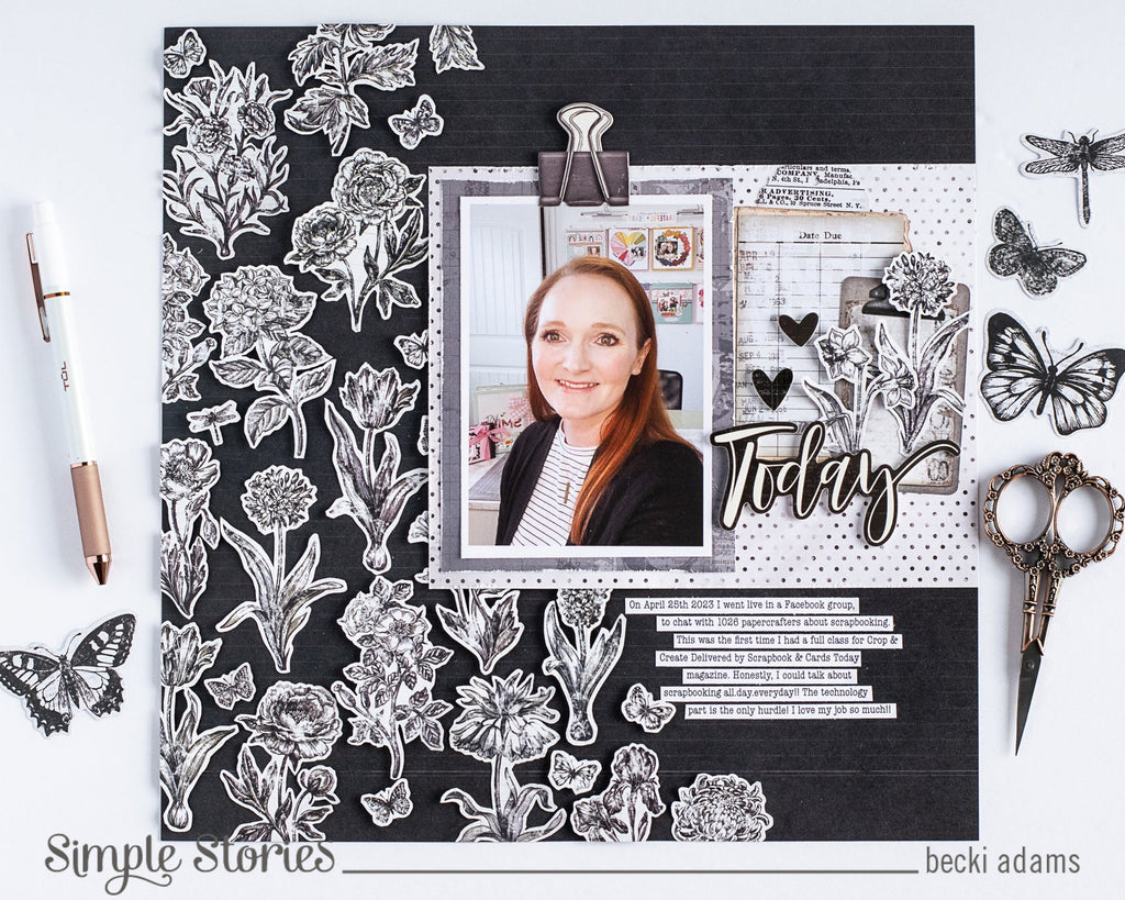 Simple Stories Vintage Essentials Take Note Bits And Pieces 20416 Butterfly and Floral Today Layout Project