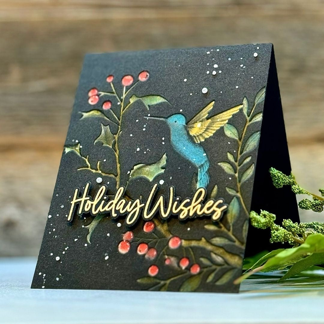 Simon Says Stamp Embossing Folder and Cutting Dies Berry Happy Hummingbird sfd451 Stamptember Christmas Card