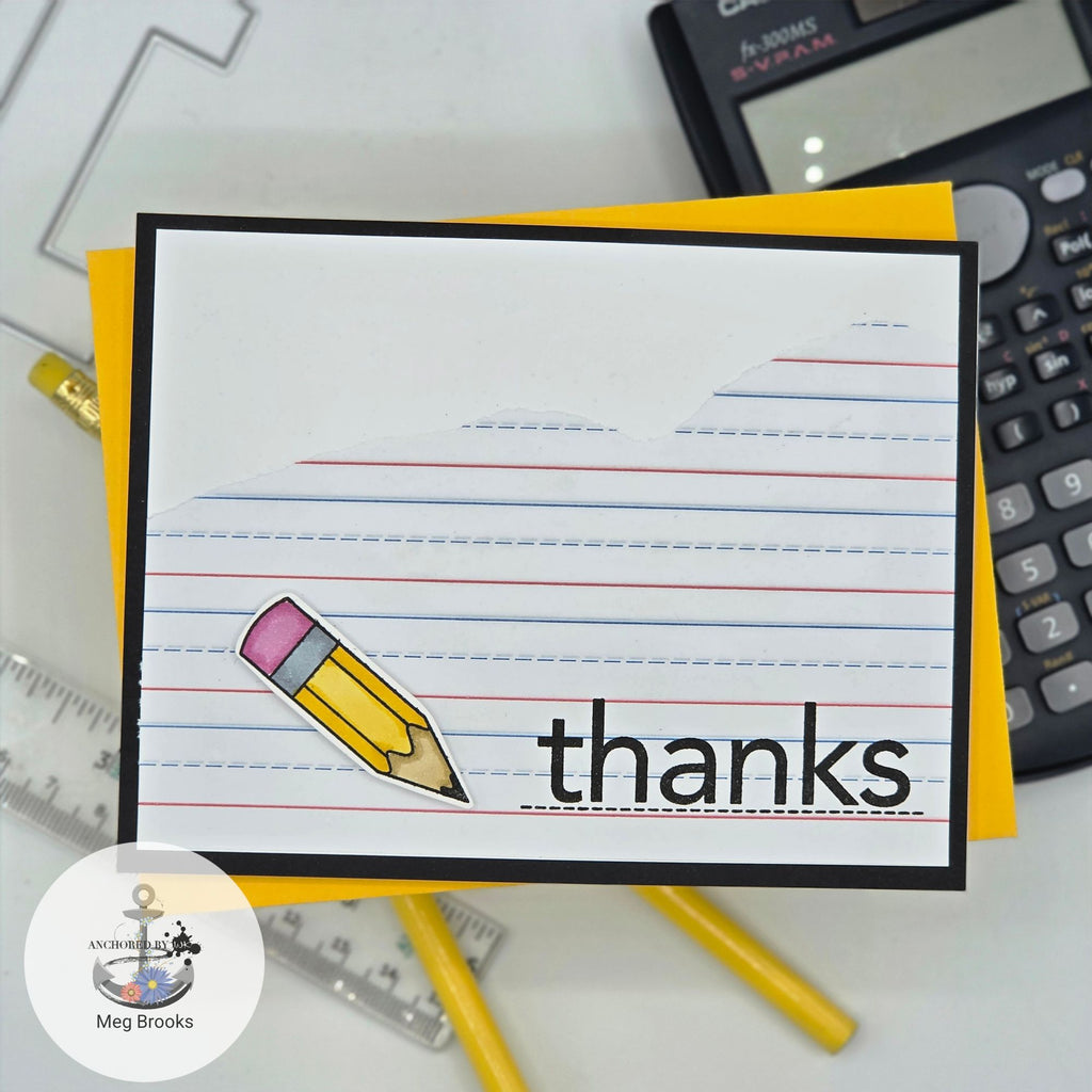 CZ Design Stamps and Dies Best Teacher Ever set1305bt Every Happiness Meg Brooks Pencil Thanks Card