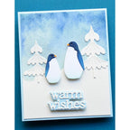 Birch Press Design Block Print Alpine Trees Dies 57683 penguins blue sky warm wishes card