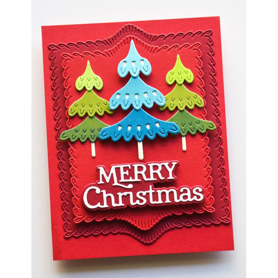 Birch Press Design Block Print Alpine Trees Dies 57683 red layered cards merry christmas card