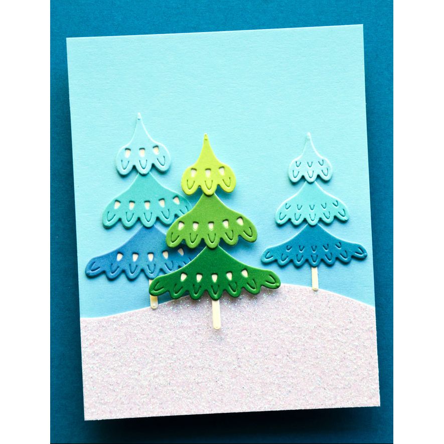 Birch Press Design Block Print Alpine Trees Dies 57683 sparkle snow hill blue sky card
